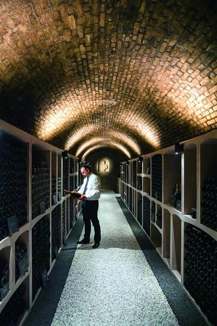 sommelier qui parcoure une cave