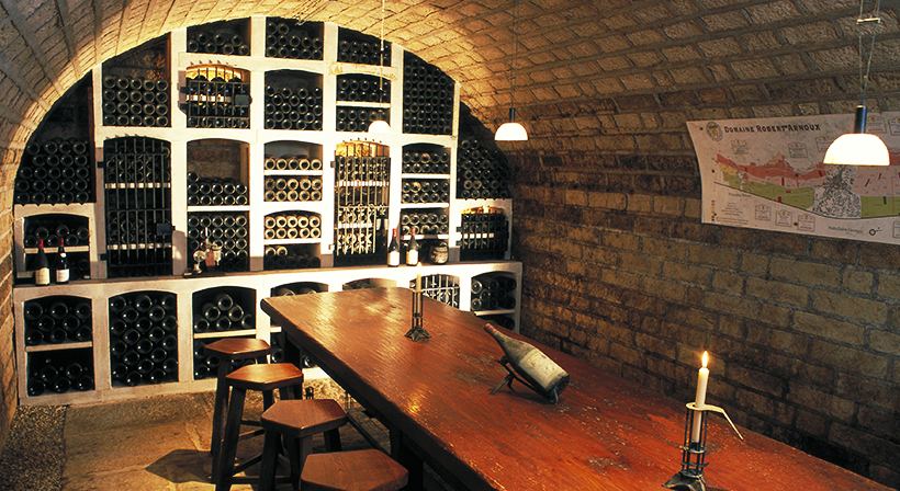 cave à vin voutée et espace de dégustation